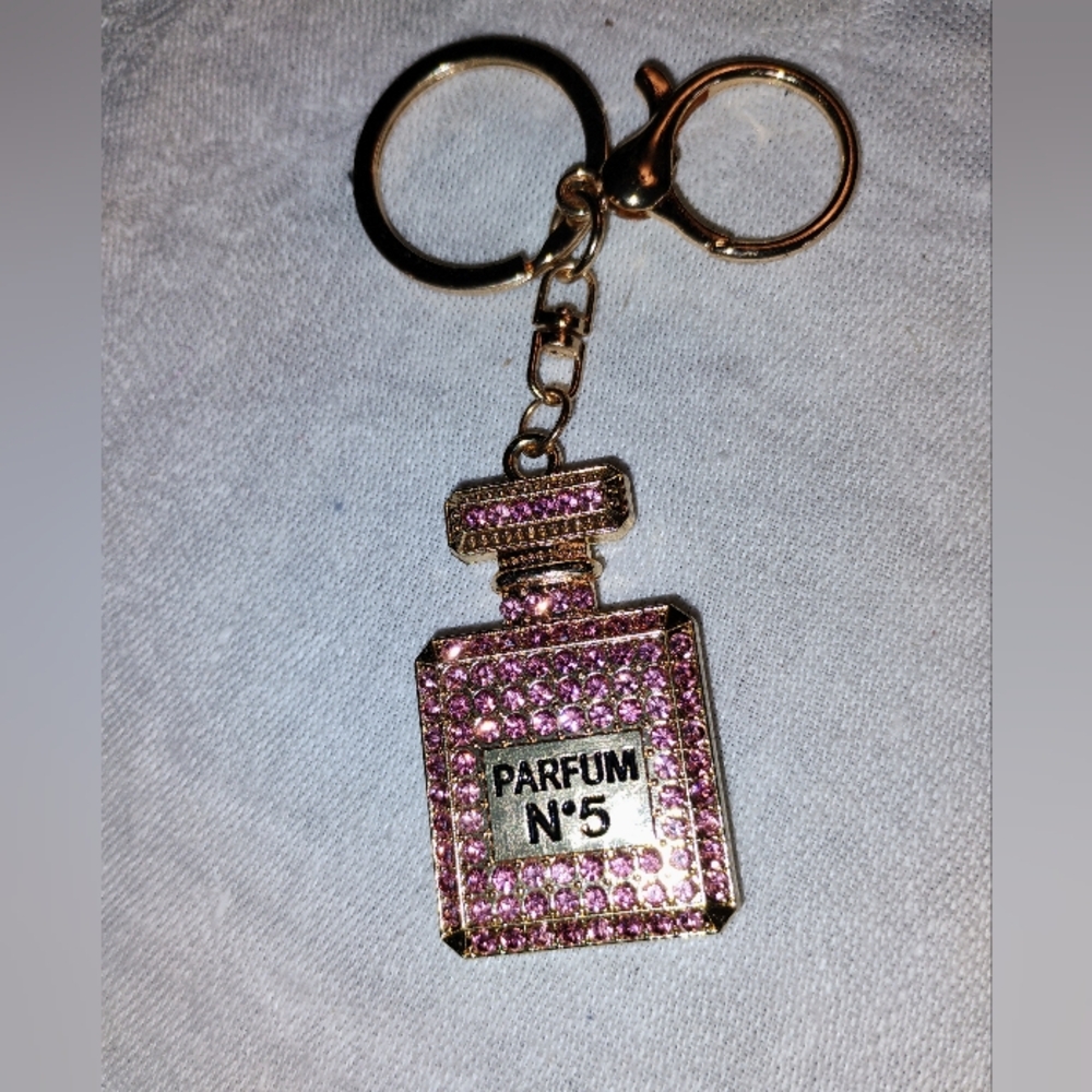 Sparkly Pink Parfum No. 5 Bottle Keychain